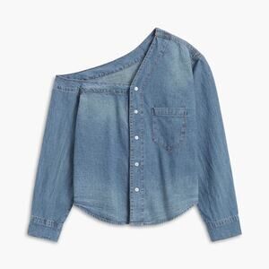 Commense Denim Asymmetrical Collar Button Front Shirt M NWT